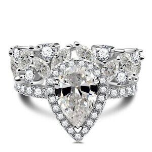 ✨ 925 Silver Plated Water Drop Shaped Cubic Zirconia Ring, MARR9473